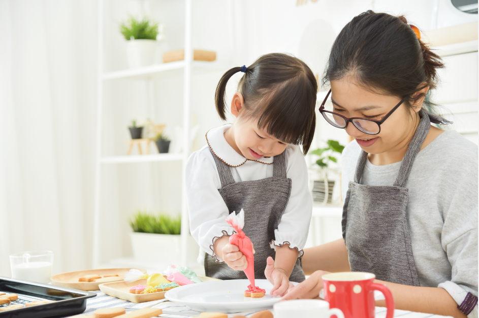 mother and daughter baking